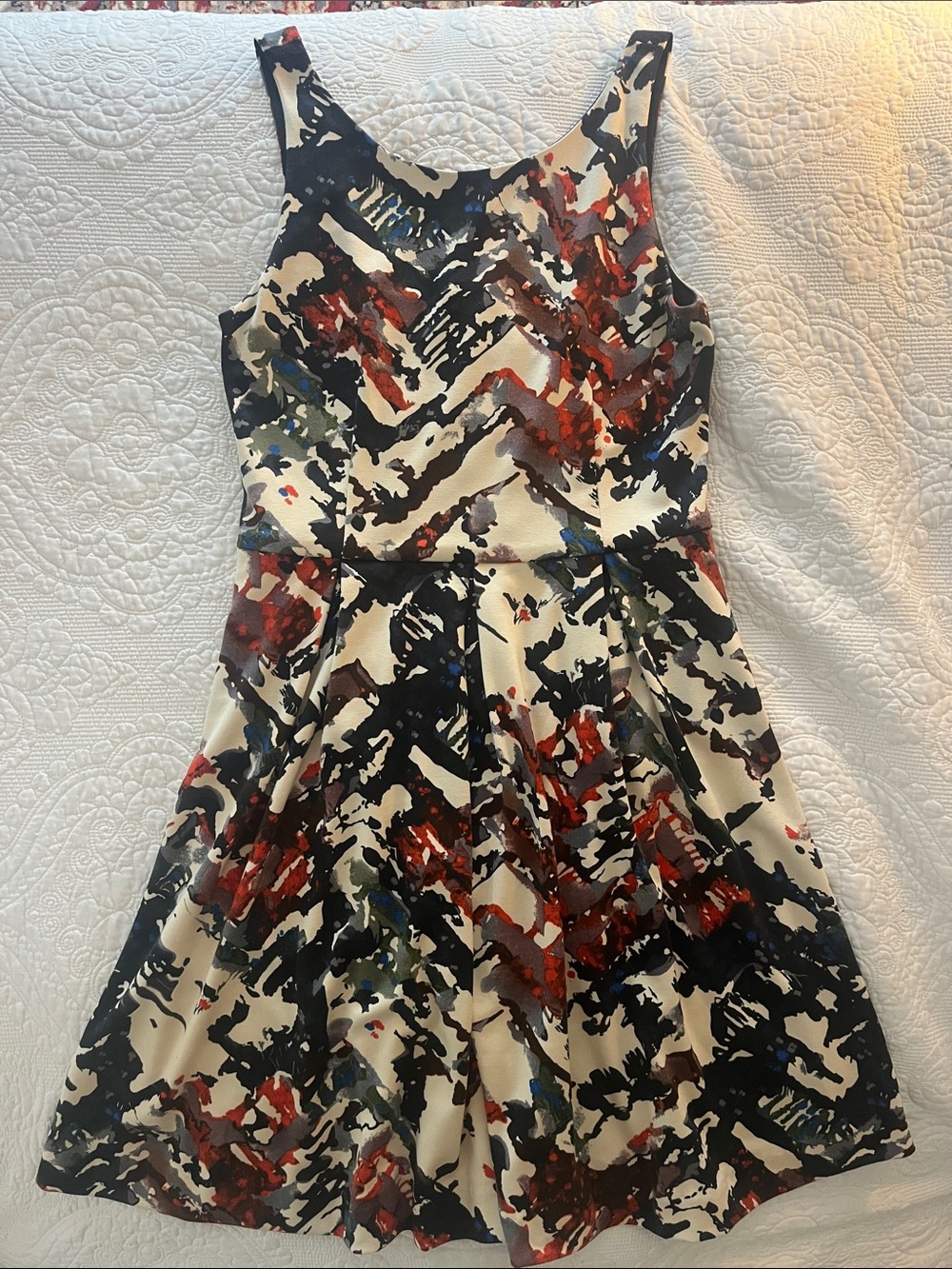 Anthropology Maeve Cream Dress with Multicolor Print